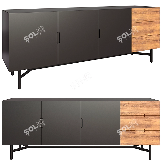 LORA 3-Door Horizontal Wardrobe 3D model image 1