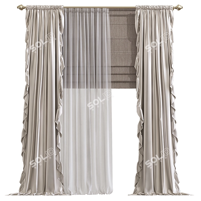 Versatile Curved Top Curtain 3D model image 1