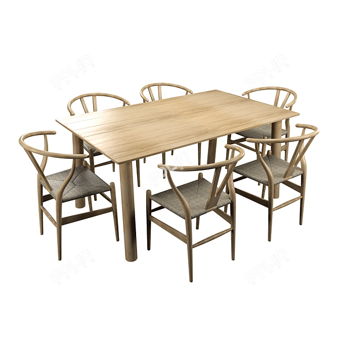 Sleek Modern Table with CH24 Chairs 3D model image 1