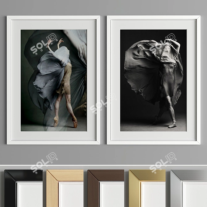 Modern Art Frame A67: Wood & Metal Mix, 50x70cm 3D model image 2