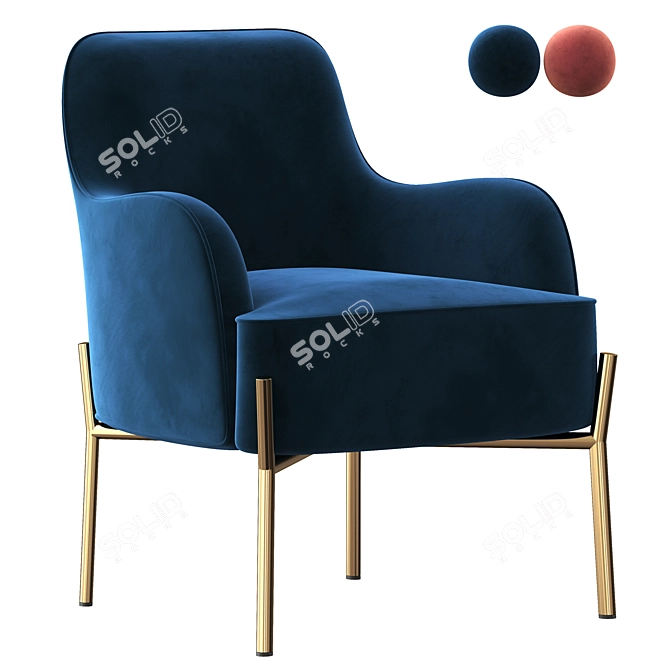 Elegant Golden Velvet Accent Chair 3D model image 2