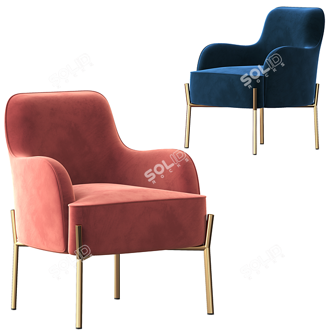 Elegant Golden Velvet Accent Chair 3D model image 3