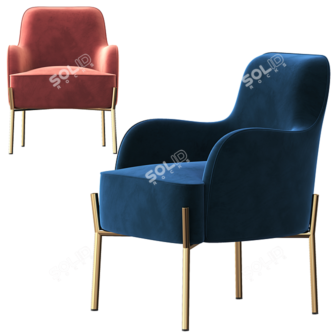 Elegant Golden Velvet Accent Chair 3D model image 5