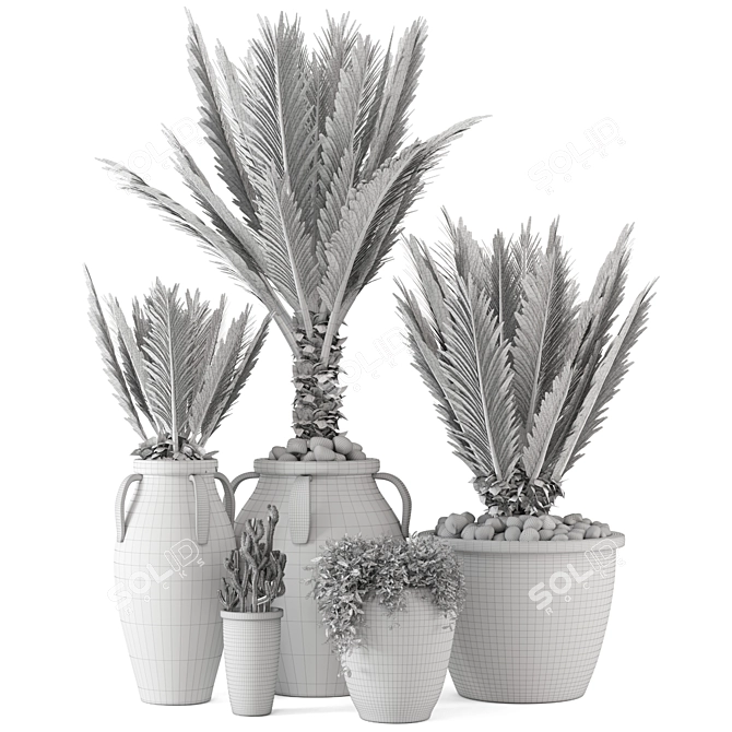 Rustic Concrete Pot with Outdoor Plants - Set of 50 3D model image 5