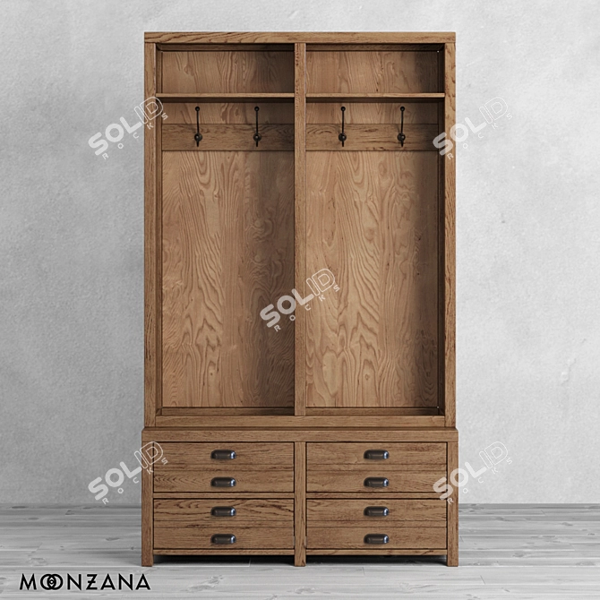 Printmaker Oak Wardrobe: Stylish Organizer with 2 Sections 3D model image 2