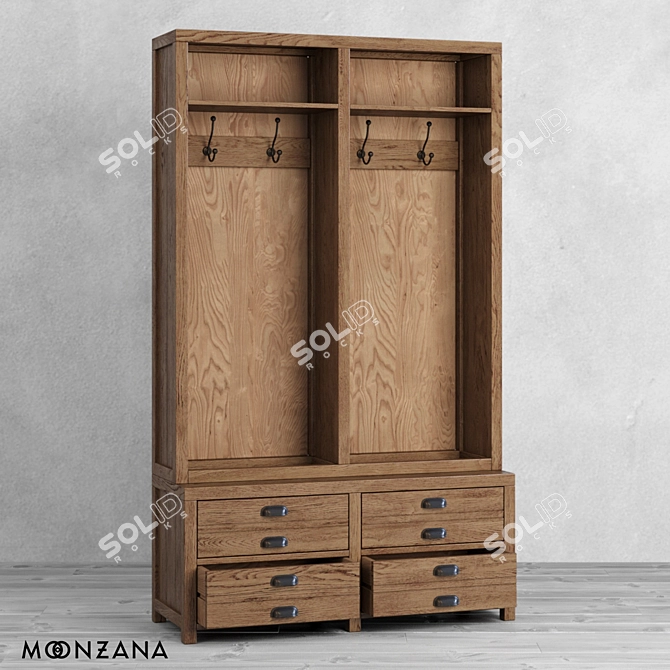 Printmaker Oak Wardrobe: Stylish Organizer with 2 Sections 3D model image 3