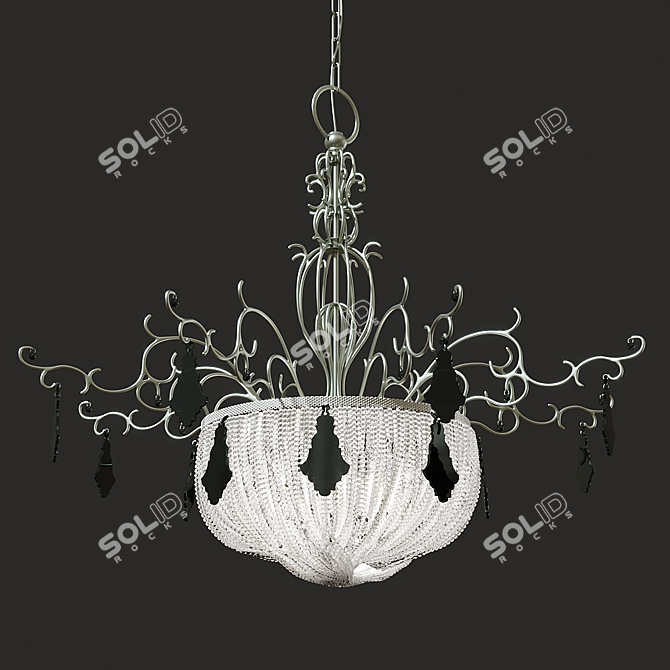 Elegant Nickel Chandelier with Acrylic and Crystal Pendants 3D model image 1