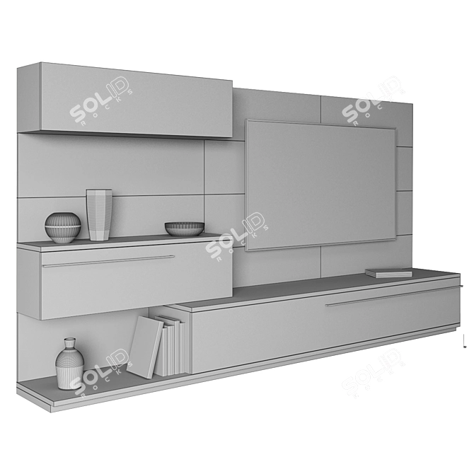 Title: Wood and White TV Wall Unit | Modular Design | 65 inch TV 3D model image 3