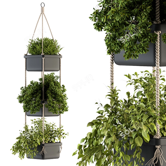  Rustic Hanging Pot with Rope - Perfect for Indoor Plants 3D model image 1