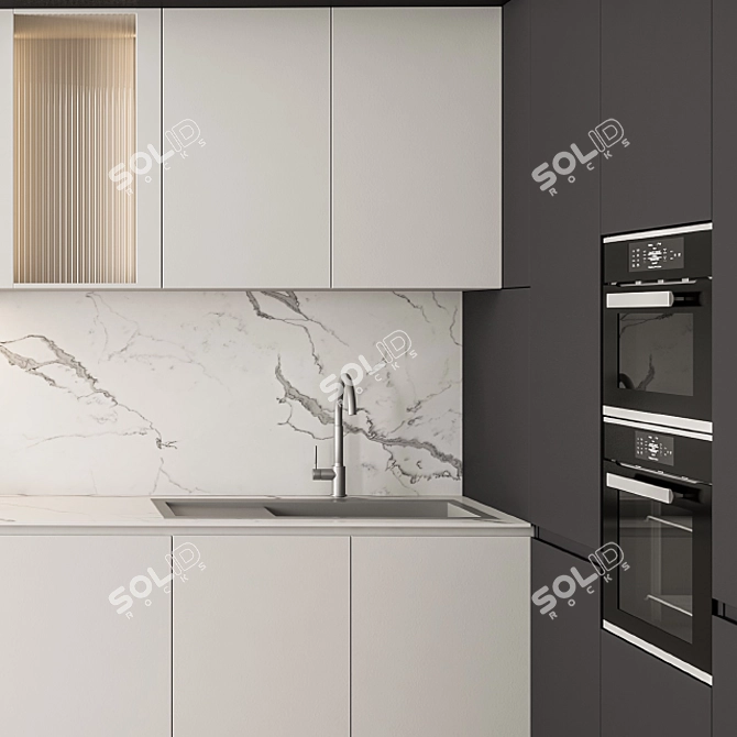 Stylish Monochrome Kitchen Set 3D model image 3