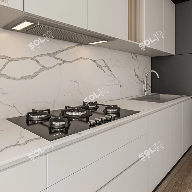 Stylish Monochrome Kitchen Set 3D model image 4