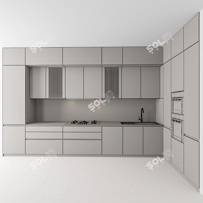 Stylish Monochrome Kitchen Set 3D model image 5