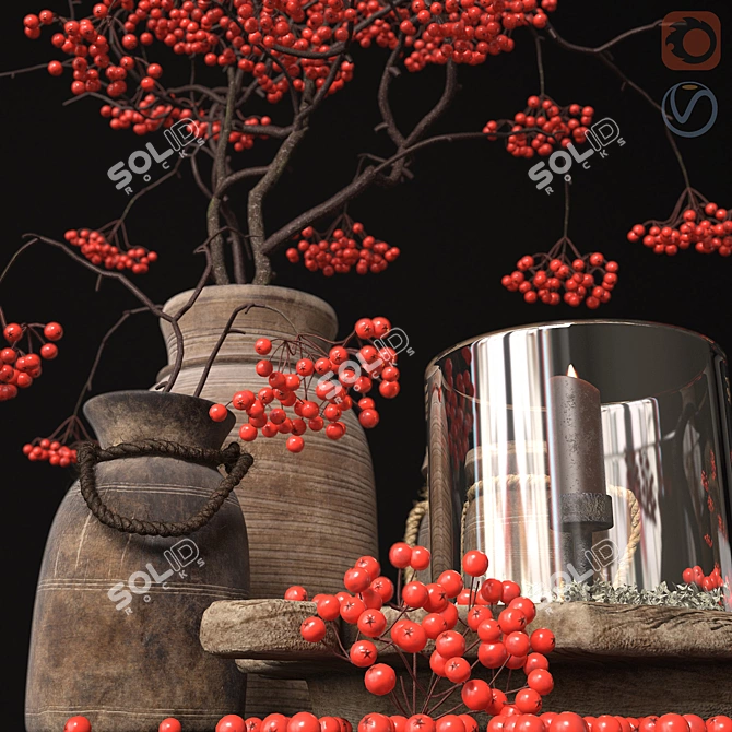 Vintage Decorative Set with Rowan Branch 3D model image 4