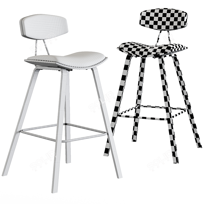 Mid-Century Fox Barstool 3D model image 2