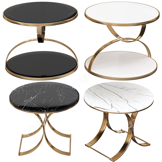 Title: Elegant Black Marble Coffee Table | Gold X-Base 3D model image 1