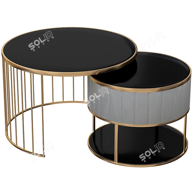 Luxury Gold & Gray Coffee Table - Tempered Glass & Stainless Steel 3D model image 1
