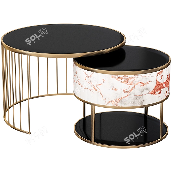 Luxury Gold & Gray Coffee Table - Tempered Glass & Stainless Steel 3D model image 2