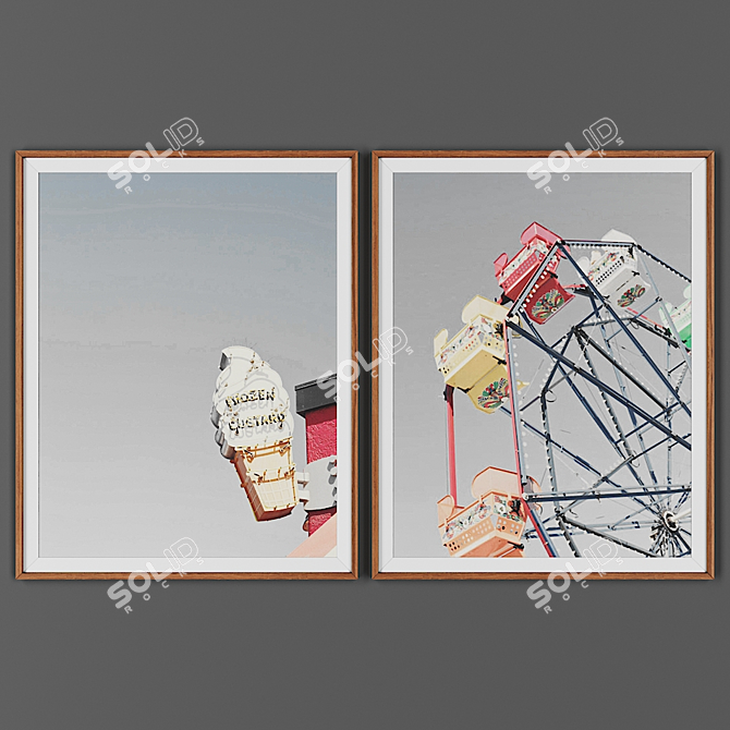 Perfect Pair: Wooden Framed Picture Set 3D model image 1