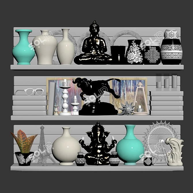 Wooden Shelf Decor Set 3D model image 5