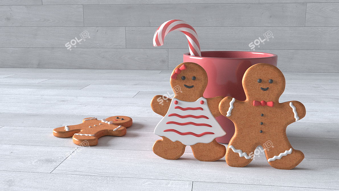 Gingerbread Sweet Scene: Candy, Mug, Lollipop 3D model image 1