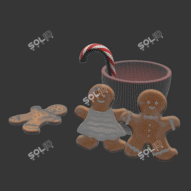 Gingerbread Sweet Scene: Candy, Mug, Lollipop 3D model image 4