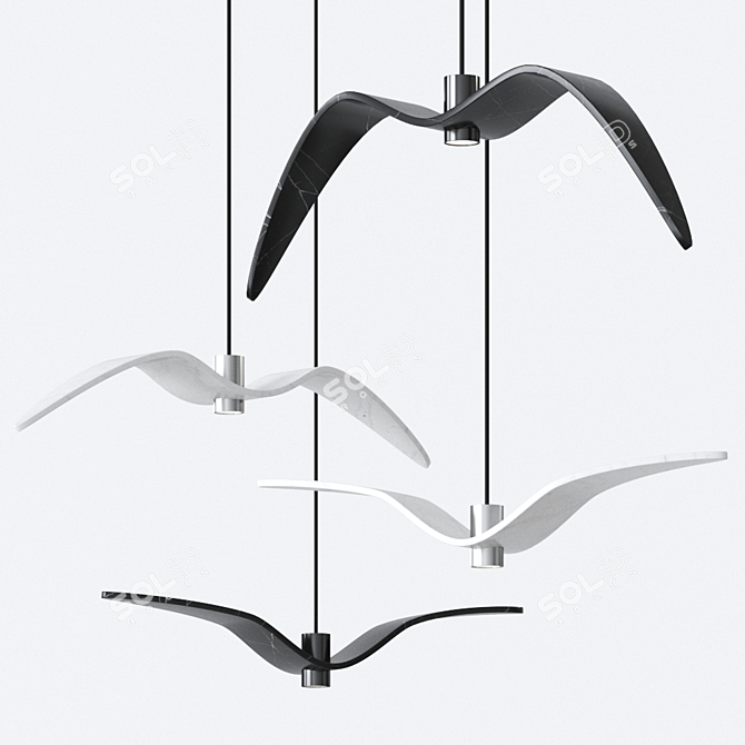 Night Birds: Elegant Glass Pendant Lamp 3D model image 3