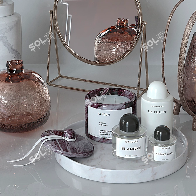 Golden Decor Set: Paintings, Lamp, Candleholders, Statuette 3D model image 6