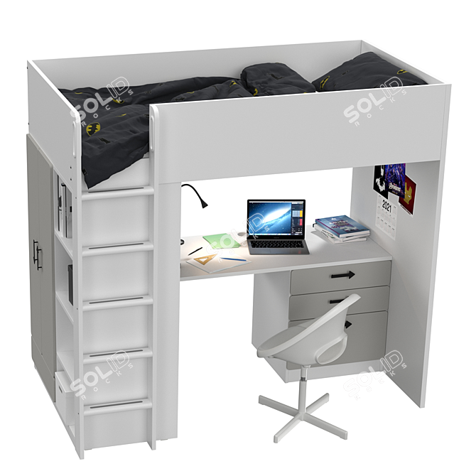 Versatile Bed with Desk - SMÅSTAD 3D model image 1