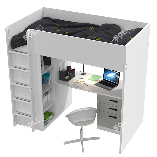 Versatile Bed with Desk - SMÅSTAD 3D model image 2