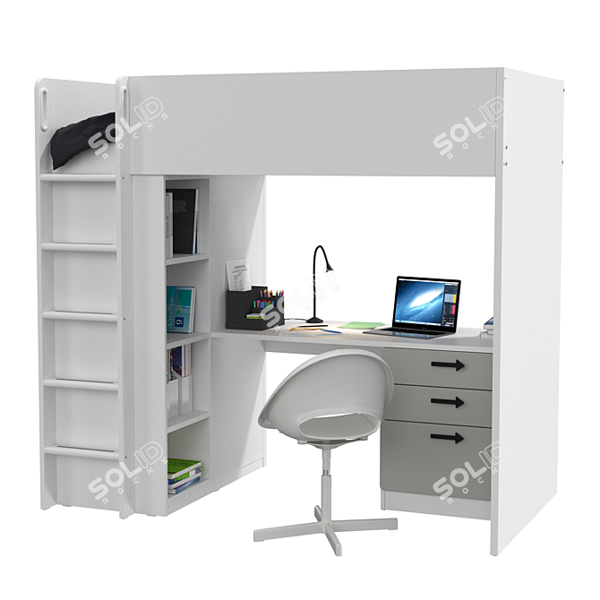 Versatile Bed with Desk - SMÅSTAD 3D model image 3