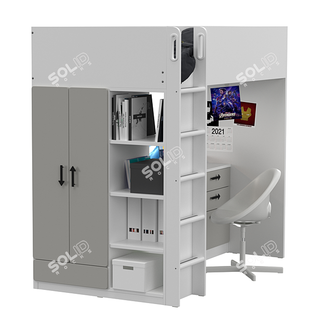 Versatile Bed with Desk - SMÅSTAD 3D model image 4