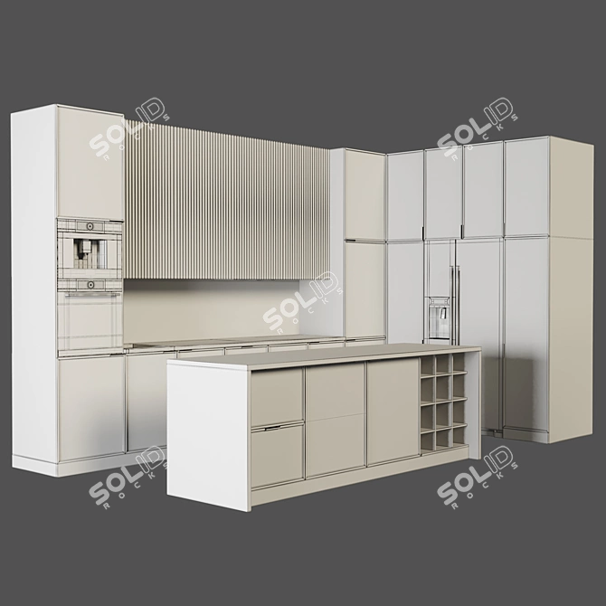 Modern Style Kitchen with Island & Appliances 3D model image 4
