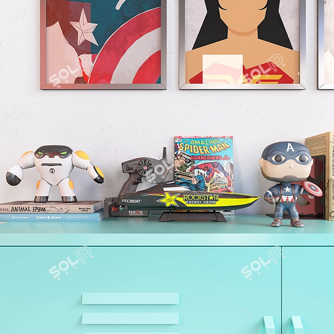 Superhero Kids Room Decor Set 3D model image 4