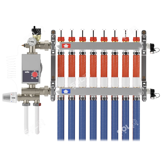 Uni-Fitt Collector and Wilo Pumping Group for Underfloor Heating 3D model image 1