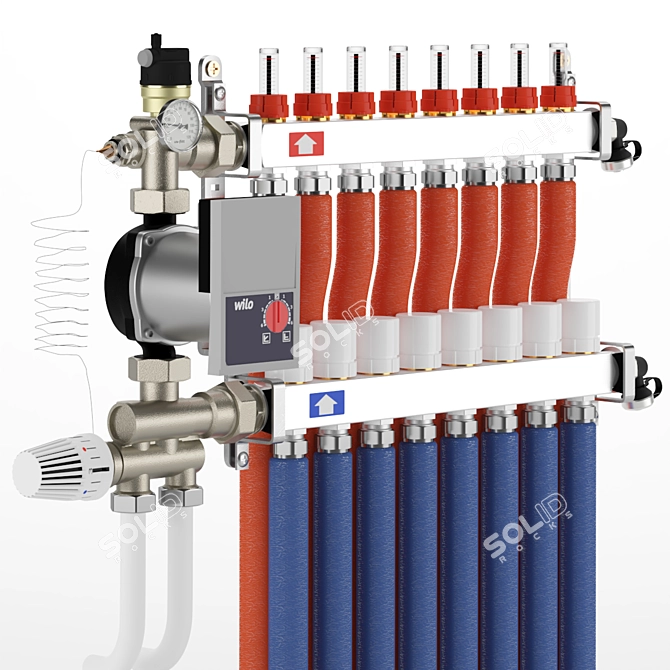 Uni-Fitt Collector and Wilo Pumping Group for Underfloor Heating 3D model image 2