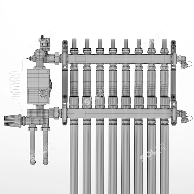 Uni-Fitt Collector and Wilo Pumping Group for Underfloor Heating 3D model image 6