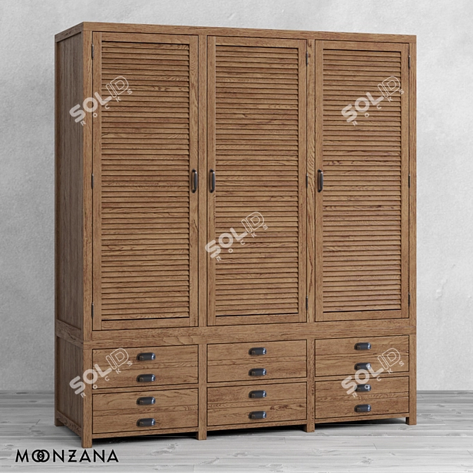 Moonzana Printmaker 3-Section Oak Wardrobe 3D model image 1