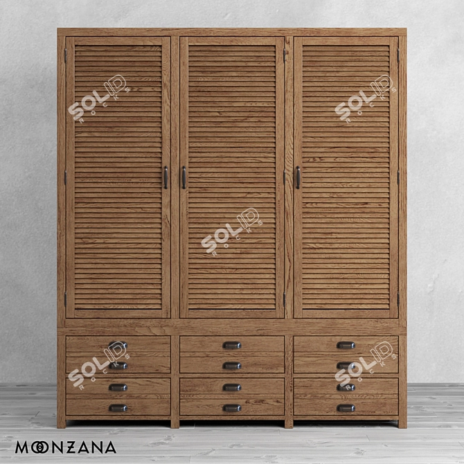 Moonzana Printmaker 3-Section Oak Wardrobe 3D model image 2