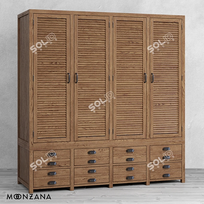 Printmaker 4-Section Oak Wardrobe 3D model image 1