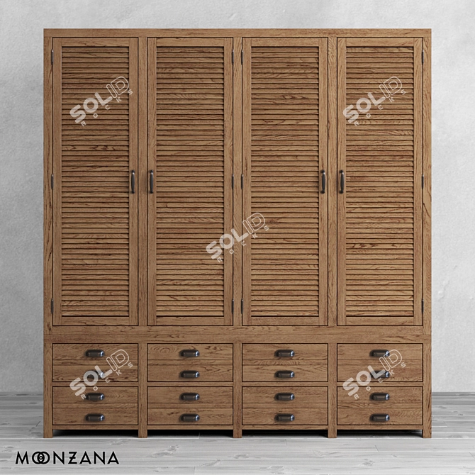 Printmaker 4-Section Oak Wardrobe 3D model image 2