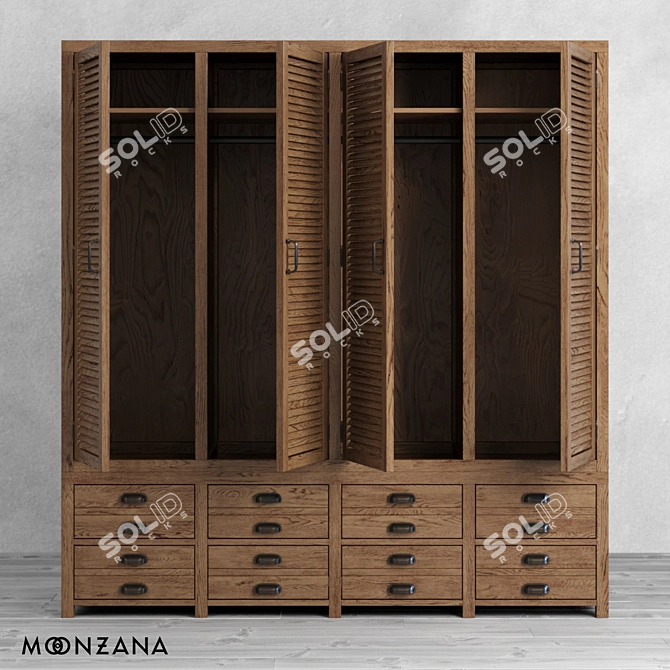 Printmaker 4-Section Oak Wardrobe 3D model image 3