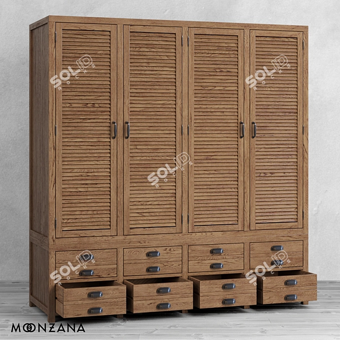 Printmaker 4-Section Oak Wardrobe 3D model image 4