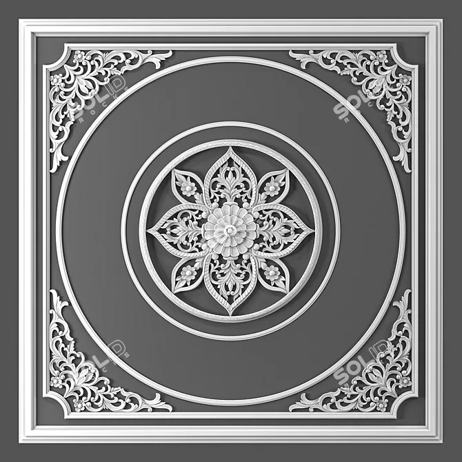 Elegant White Decorative Frame 3D model image 3