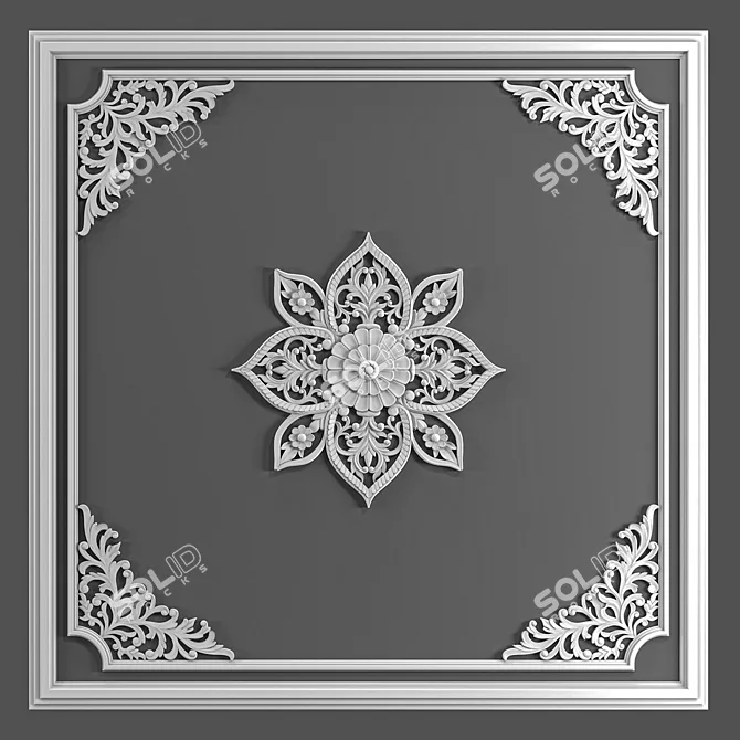 Elegant White Decorative Frame 3D model image 4