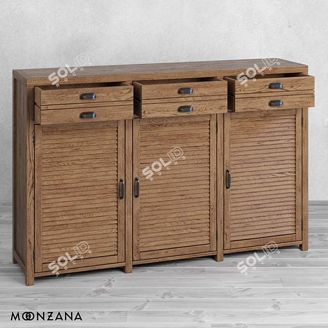 OM High Printmaker Chest: Stylish 3-Sectioned Drawers with Doors 3D model image 4