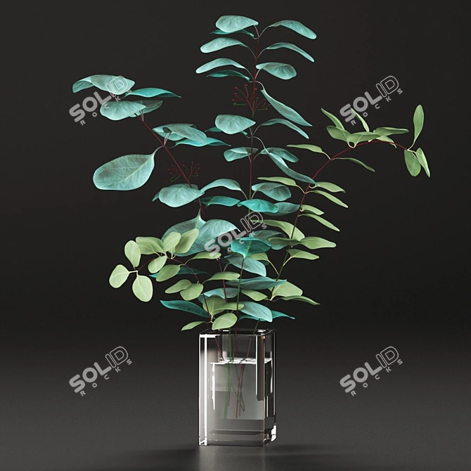 Elegant Eucalyptus Vase Bouquet 3D model image 1