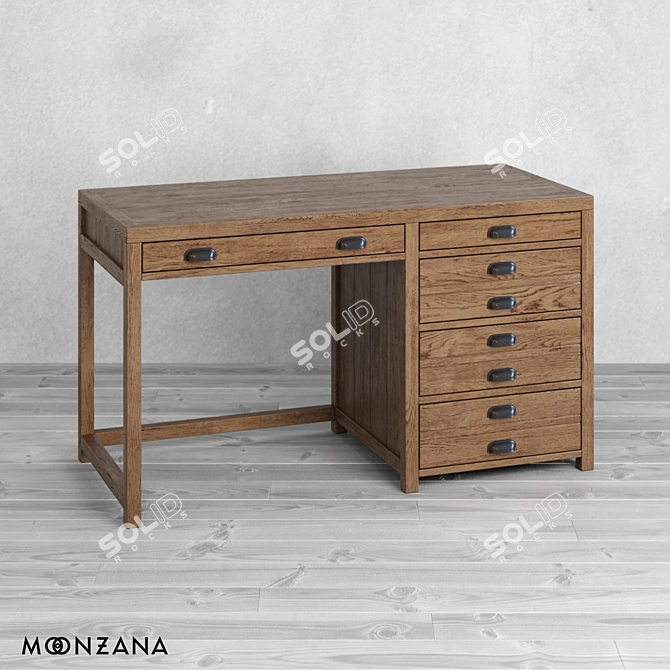 Modern Printmaker Oak Desk 3D model image 1