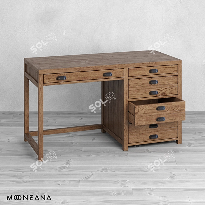 Modern Printmaker Oak Desk 3D model image 3