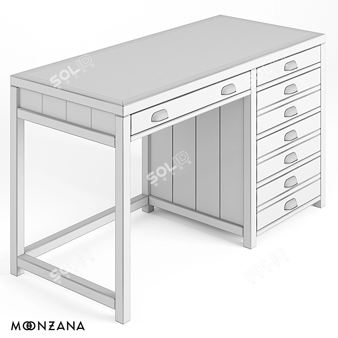 Modern Printmaker Oak Desk 3D model image 4