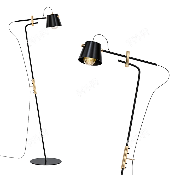 Industrial Floor Lamp with Brass Accents 3D model image 1